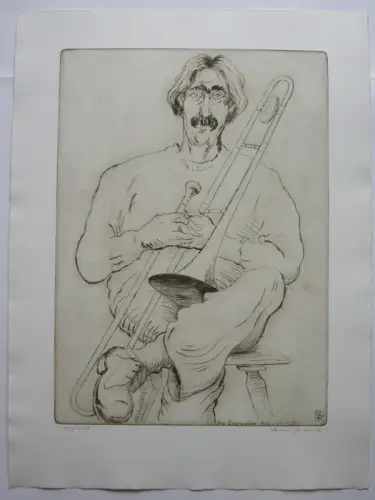Rainer Zimnik (1930) Bob Biermeier Posaunist Orig Radierung signiert 1978