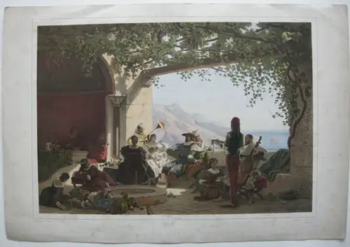 Siesta villa Ravello Amalfi Italia Orig Farblithografie 1840 Stroobant Hess 
