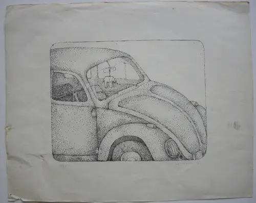 Dieter Kraemer VW Käfer mit Elefant Orig Lithografie 24/50 signiert 1972