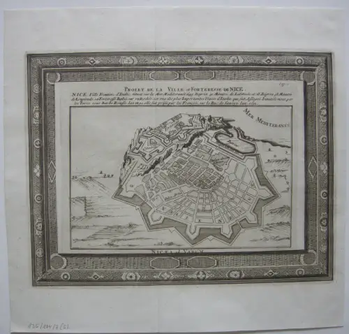 Nice Nizza Cote d'Azur Grundrissplan Proiet Befestigung Orig Kupferstich 1750  