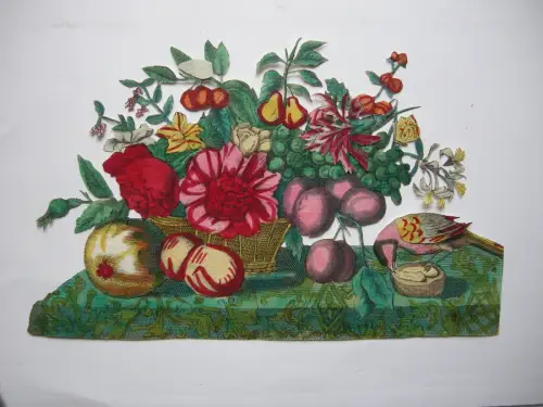 M. Engelbrecht (1684-1756) Scrap Stilleben Blumen Früchte kol Kupferst 1740