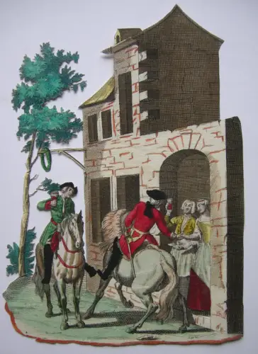 M. Engelbrecht (1684-1756) Scrap Barocke Reiter vor Schenke kol Kupferst 1740