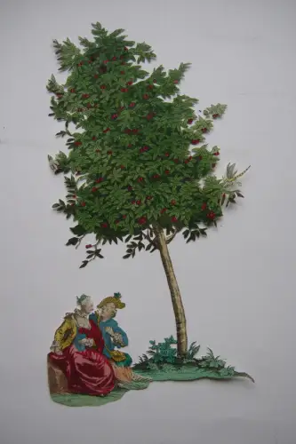 M. Engelbrecht (1684-1756) Scrap zwei Damen unterm Kirschbaum kol Kupferst 1740