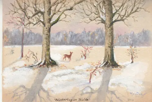 Ak Wintertag am Walde Orig Aquarell Max von Seehof 1898 Österreich