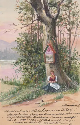 Ak Marterl am Walchensee Tirol  Orig Aquarell Max von Seehof 1897 Österreich