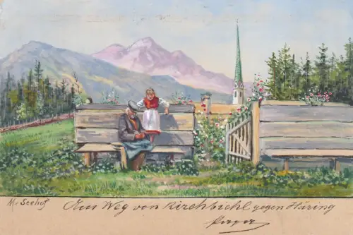 Ak Kirchbichl gegen Häring Orig Aquarell Max von Seehof 1897 Österreich