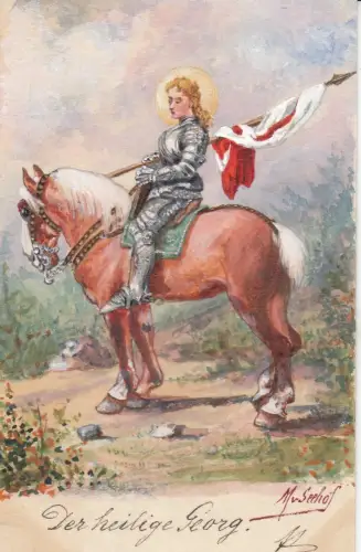 Ak Heilige Georg Karikatur Orig Aquarell Max von Seehof 1899 Österreich