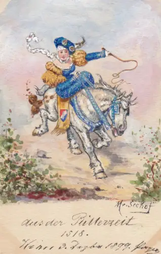 Ak Aus der Ritterzeit Karikatur Orig Aquarell Max von Seehof 1899 Österreich