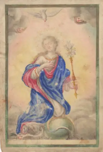 Heiligenbild Maria mit Kind Gouache Pergament 1717