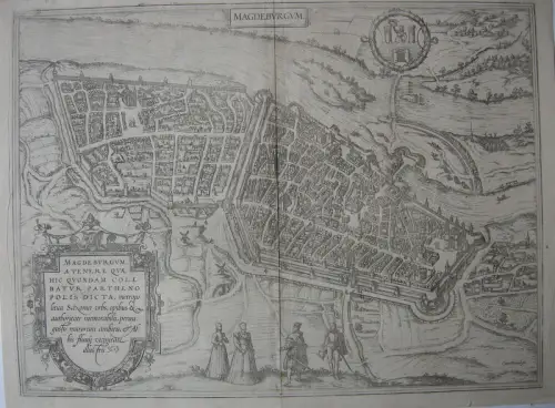 Magdeburg Sachsen-Anhalt Vogelschau -Ansicht Kupferstich Braun Hogenberg 1572