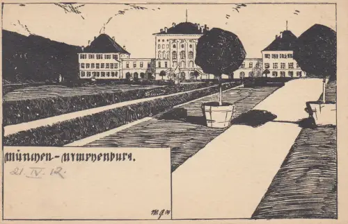 AK Willi Geiger Künstlerkarte Nymphenburg München Jugendstil Litho gel 1912