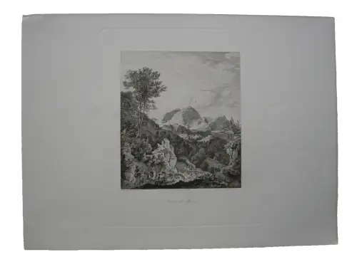 Ludwig Richter (1803-1884)  Rocca di Mezzo Orig Radierung 1875 Italia