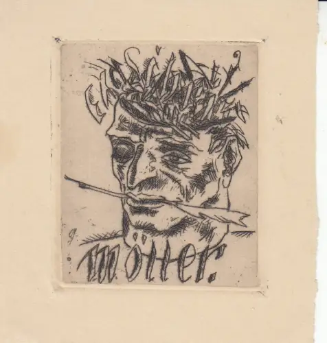 Willi Geiger (1878-1971) Exlibris für Möller Kopfportrait Schreibfeder Radierung