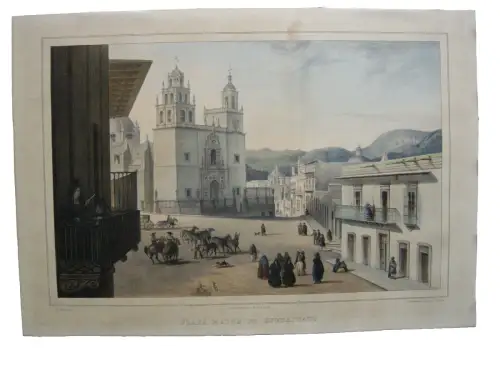 Carlos Nebel (1805-1855) Plaza Mayor de Guanajuato Mexico Lithografie 1839
