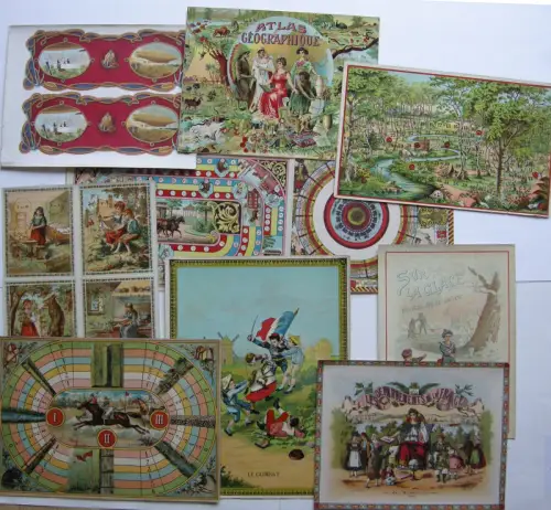10 Spielpläne Laufspiele Rennnen Zeppelin Chromolithografien 1890 neuwertig 