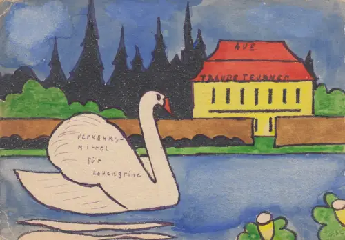 Ak Verkehrsmittel für Lohengrine  Orig Aquarell Aue gel ca. 1925