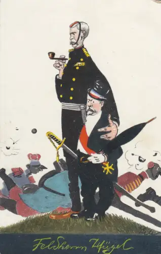 AK  Feldherrn Hügel Karikatur  großer Militär kleiner französ Präsident 1914