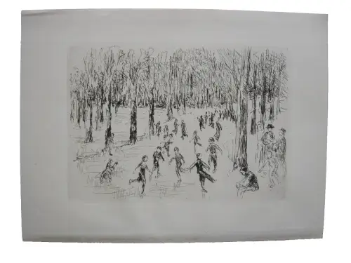 Max Liebermann (1847-1935) Schlittschuhläufer Radierung 1923 Impressionismus