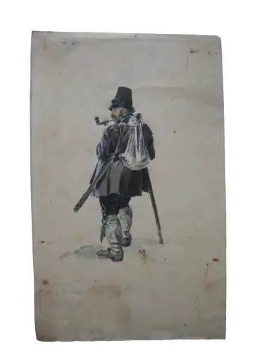 Der Tax Sepl Jäger aus der Tegernseer Gegend Tracht Orig. Gouache um 1850 Kostüm