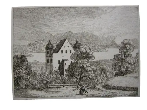 Schloss Leutstetten Starnberger See Kupferstich um 1750 Würmtal Oberbayern