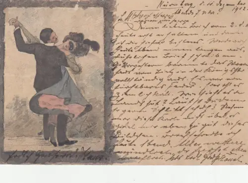 AK Tanzendes elegantes Paar Tusche Aquarell H. Kisskalt 1902 sign