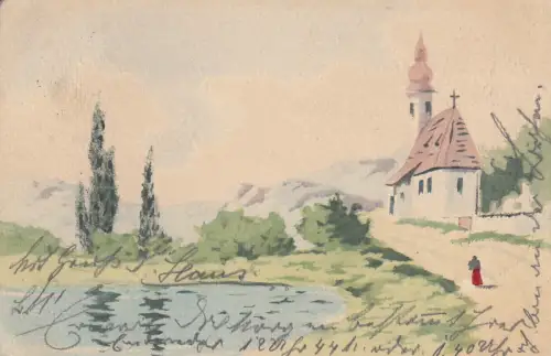 AK Kapelle in den Bergen Aquarell H. Kisskalt 1903