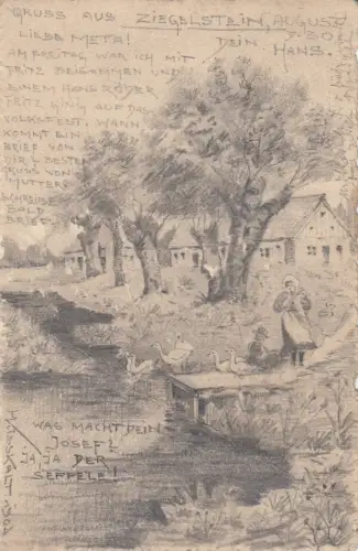 AK Dörfliche Idylle Bleistiftzeichnung H. Kisskalt 19034sign