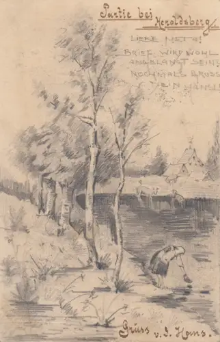 AK Partie bei Heroldsburg Bleistiftzeichnung H. Kisskalt 1903 sign