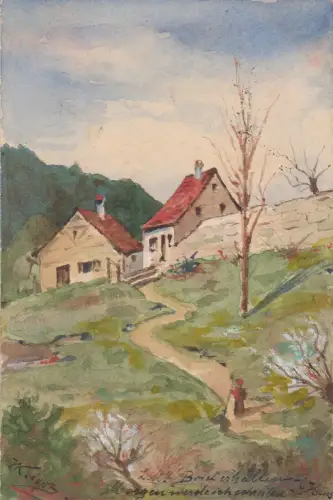 AK Dorf auf einer Anhöhe Aquarell H. Kisskalt 1903 sign