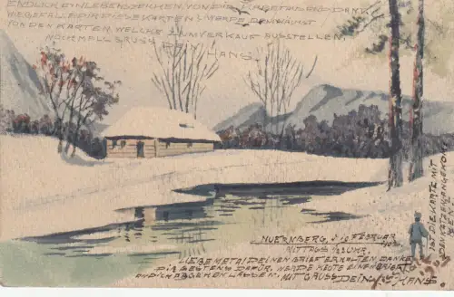 AK Winterliche Landschaft Aquarell H. Kisskalt 1903