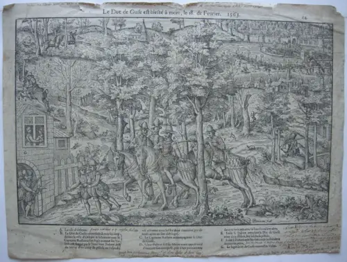 Jean-J. Perrissin (1536-1611) Tod Herzog Guise Hugenottenkriege Holzschnitt 1570