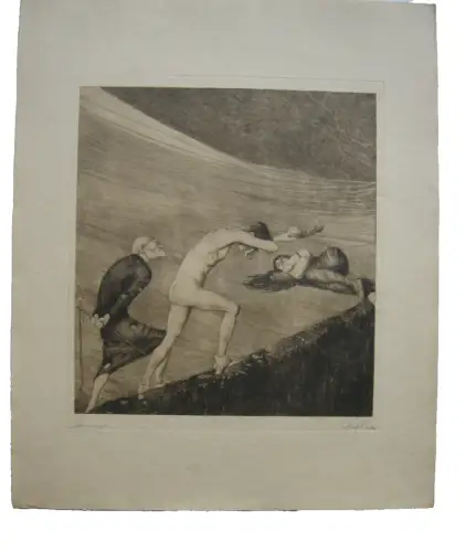 Joseph Uhl (1877-1945) Hemmungen Aquatinta-Radierung signiert 1921 Symbolismus