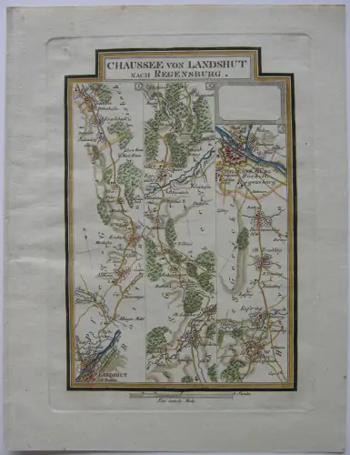 Chaussee Landshut Regensburg Riedl Reiseatlas Orig Kupferstich 1796 Beschreibung