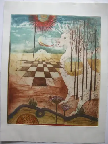 René Carcan (1925-1993)  Forces opposés (Le feu) Radierung signiert 1980