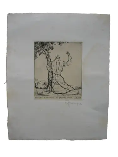 Sepp Frank (1889-1970) Exlibris stark wie ein Baum Schorlemer Radierung 1920 sig