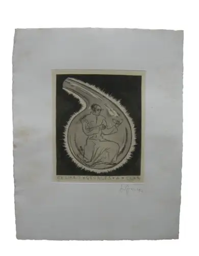 Sepp Frank (1889-1970) Exlibris Chermiker im Reagenzglas Radierung 1920 sign