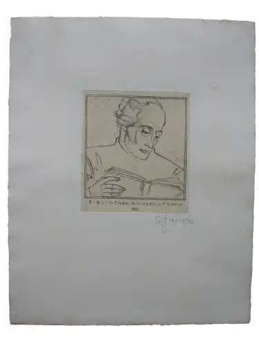 Sepp Frank (1889-1970) Exlibris Richard Frank Lesender Radierung 1920 sign