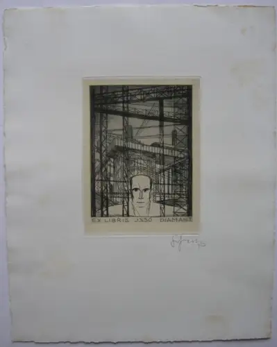 Sepp Frank (1889-1970) Exlibris Portrait mit Technik Diamant Radierung 1920 sig