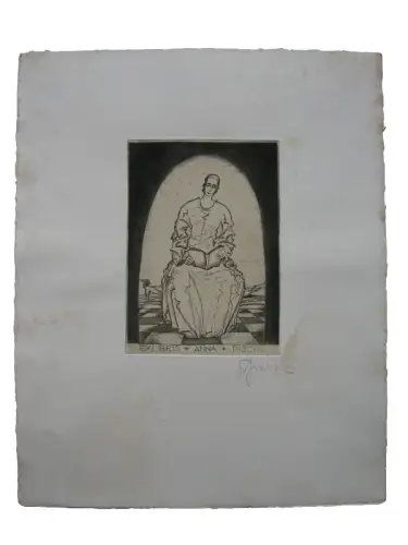 Sepp Frank (1889-1970) Exlibris für Anna Pischl Lesende Radierung 1920 signiert
