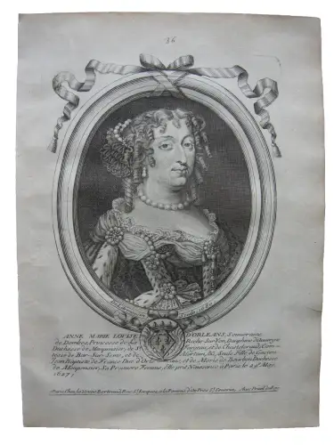 N II de Larmessin (1632-1694) Portrait Anne Marie d'Orleans Kupferstich 1680