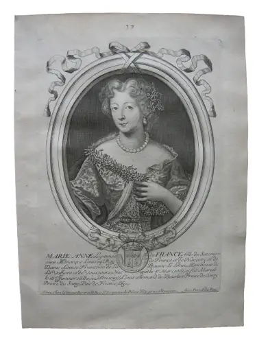 N II de Larmessin (1632-1694) Portrait Marie Anne de Bourbon Kupferstich 1682