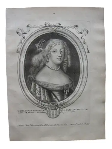 N. II de Larmessin (1632-1694) Portrait Maria Johanna Savoyen Kupferstich 1668