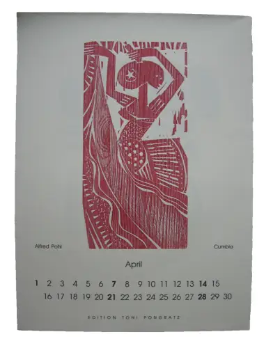 Alfred Pohl  (1928-2019) Cumbia Exotische Tänzerin Orig Farbholzschnitt 1991