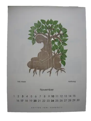 Fritz Maier  (1955 Hoffnung Schwangere unter Baum  Orig Farbholzschnitt 1991