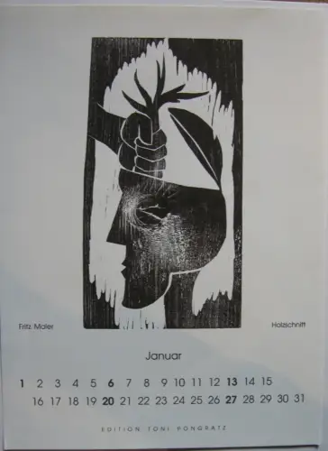 Fritz Maier  (1955) Einheit Mensch und Natur Orig Holzschnitt 1991