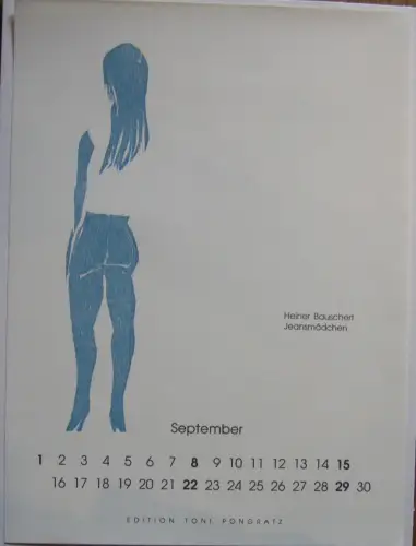 Heiner Bauschert  (1928-1986)  Jeansmädchen Orig Farbholzschnitt 1991