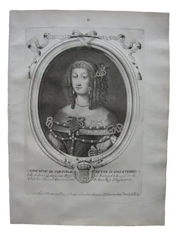 N. II de Larmessin (1632-1694) Portrait  Katharina von Braganza Kupferstich 1684