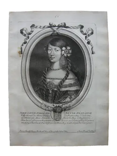 N. II de Larmessin (1632-1694) Portrait Maria Luisa Königin  Kupferstich 1683