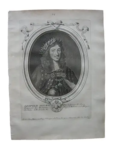 N. II de Larmessin (1632-1694) Portrait  Leopold I. Kaiser HRR Kupferst ich 1686