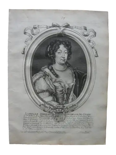 N. II de Larmessin (1632-1694) Portrait Isabelle d'Orleans Guise Kupferst 1686